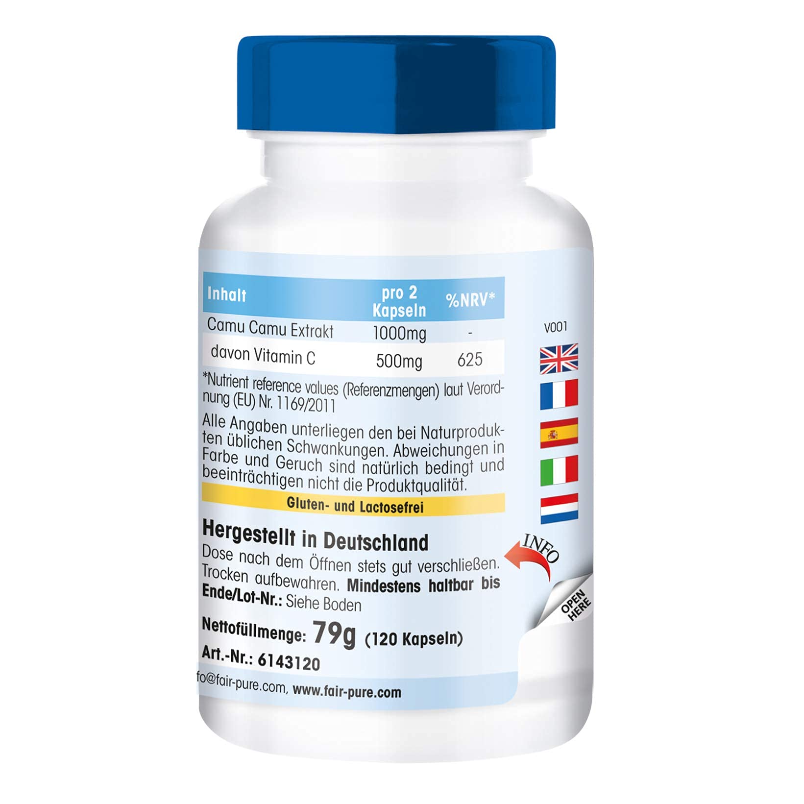 Fair & Pure Camu Camu Extrakt, 120 Kapseln, natürliches Vitamin C, hochdosiert, Nahrungsergänzungsmittel vegan ohne Magnesiumstearat, in Deutschland hergestellt (Packung mit 2)