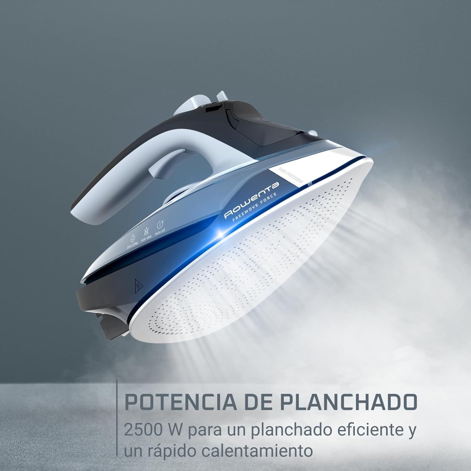 Rowenta Freemove Force, Plancha de vapor sin cable, Potencia de 2500W, Golpe de vapor 200 g/min, Eficiente, Calentamiento rápido, Ligera, Recarga rápida, Apagado automático, DE6720