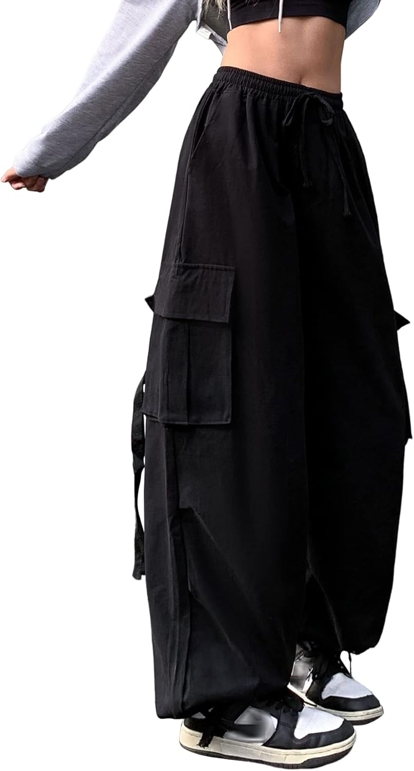 Linsennia Cargo Pants Women Baggy Y2k Streetwear Wide Leg Pants with Pockets High Waist Drawstring Goth - Image 5