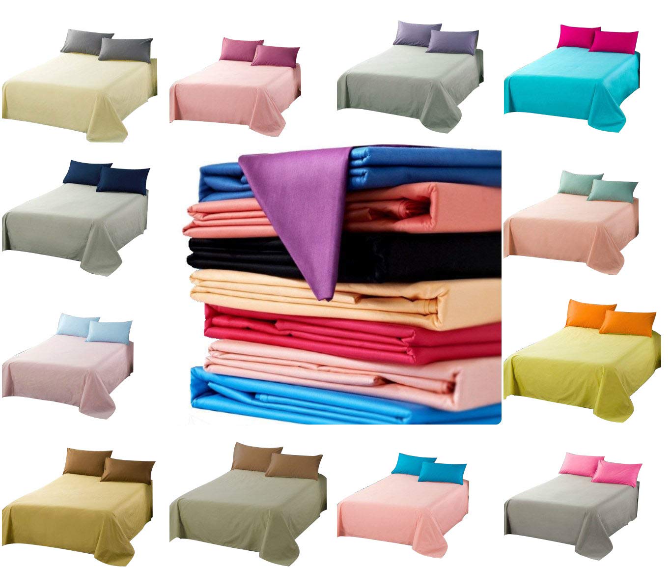 Comfort Style Luxury Fine Quality Flat Bed Sheets - Optional Matching PillowCases - PolyCotton Fabric Non Iron Sheet / 20 Color Choice (Grey, Double)