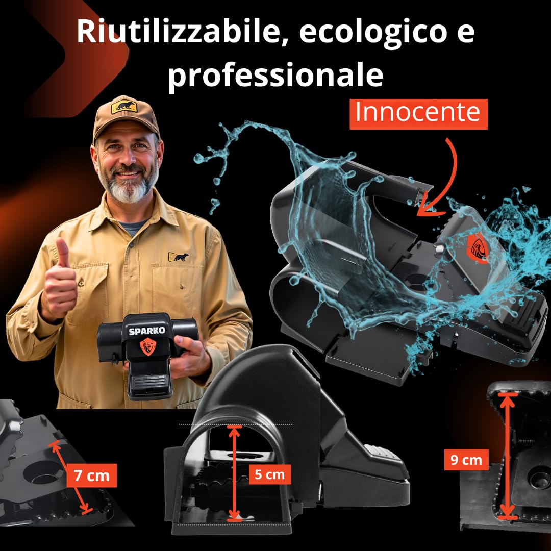 SPARKO (X1) Trappola Per Topi Grandi Trappole Per Topi Professionali Riutilizzabili Molto Potenti Per Interno Ed Esterno Resistenti Efficaci Per Una Protezione Completa Contro Ratti Piccoli & Roditori