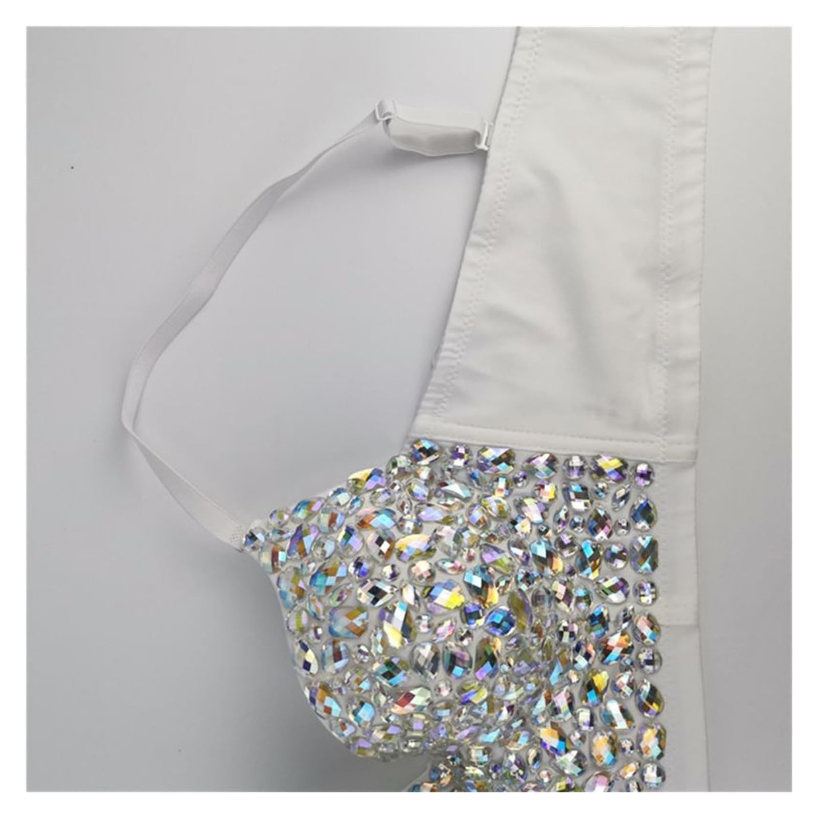 Top Brillantinato Donna Top Corto con Bustino e Spalline Sottili Strass Colorati da Donna