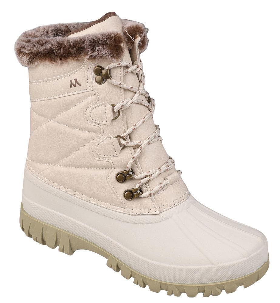 mykos Womens Reina PU Lace-Up 8 Winter Boots - Cozy Faux Fur Lining and Comfortable Insole - Stylish
