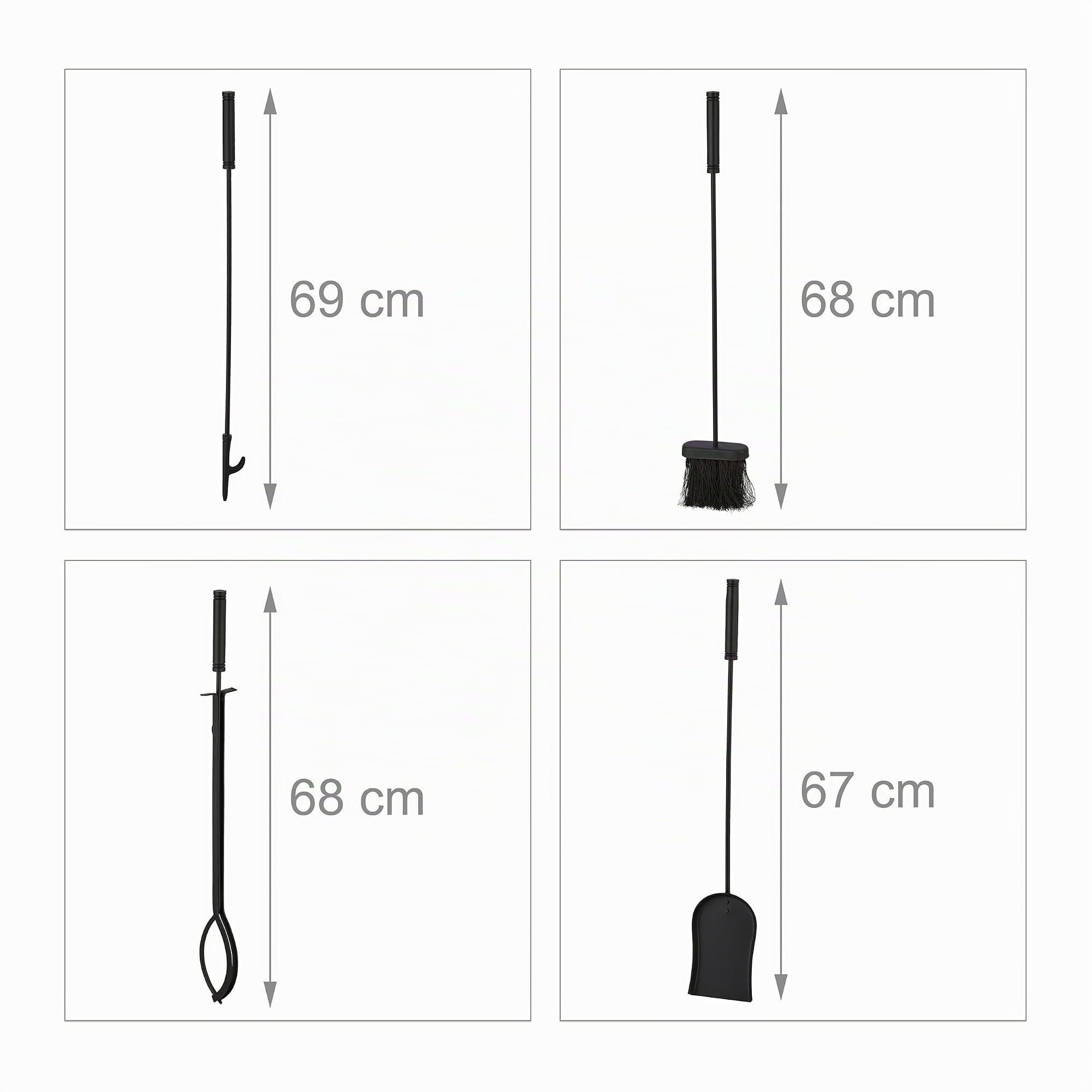 Relaxdays Accesorios Chimenea 5 Piezas, Juego de Estufa con Atizador, Pinzas, Escoba, Pala y Soporte, Negro/Marrón
