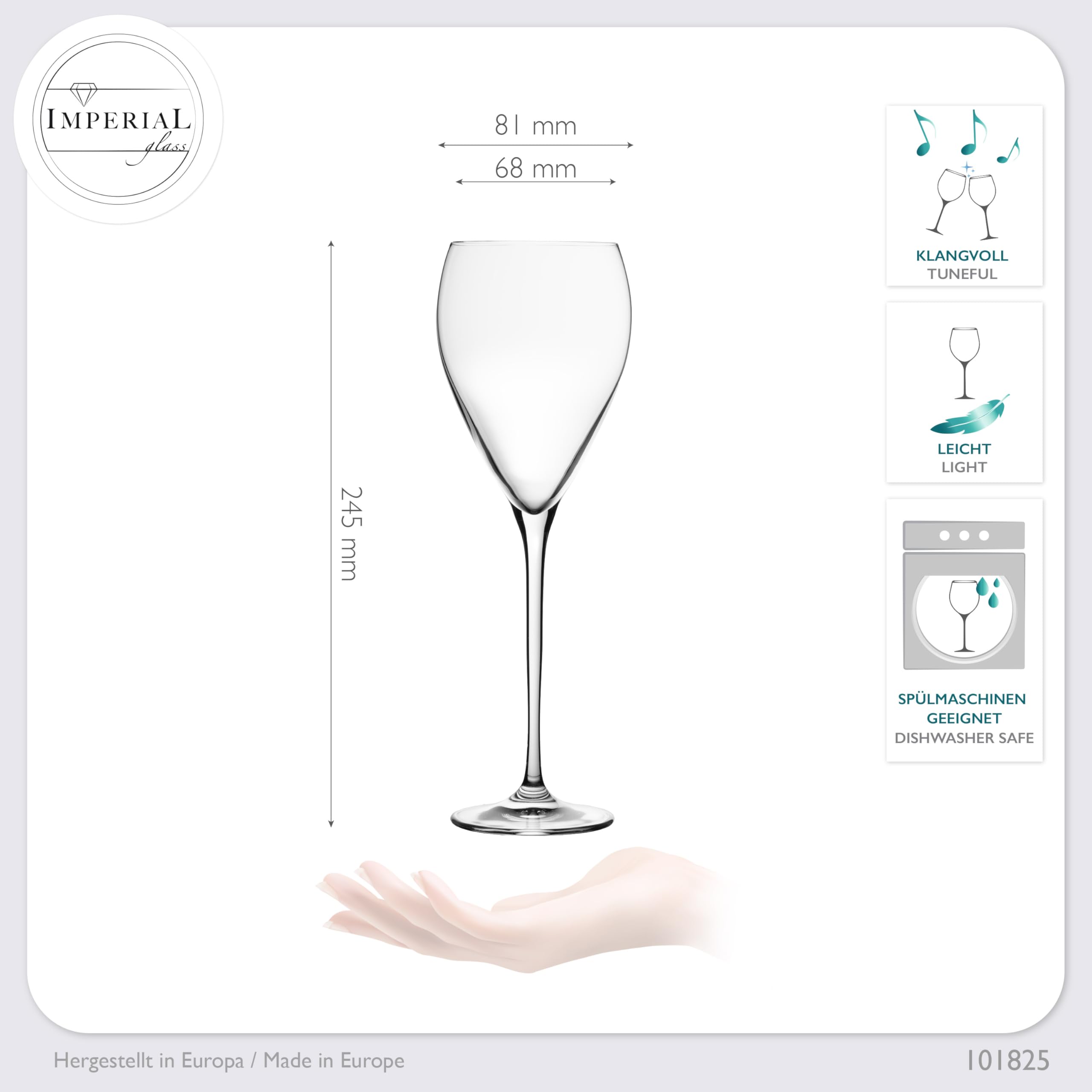 Imperial París - Juego de 6 copas de vino blanco en forma de gota (350 ml, aptas para lavavajillas)