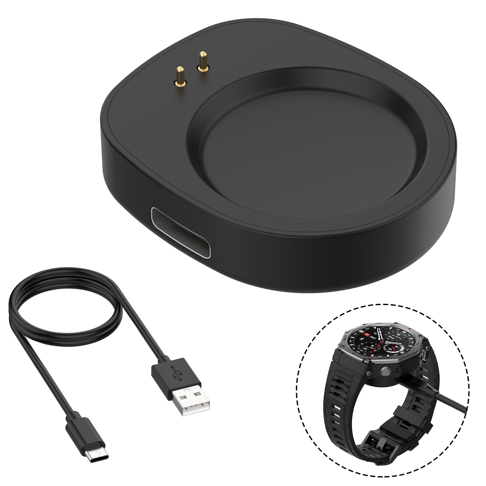 SenMore Adaptador Cargador USB C Compatible con Amazfit Active 3 Premium/Active MAX/T-Rex 3/3 Pro/Ultra 2/Balance 1/2/Helio Strap, Magnética Base de Carga Portátil para 1M/3,3Ft Tipo C Cable.