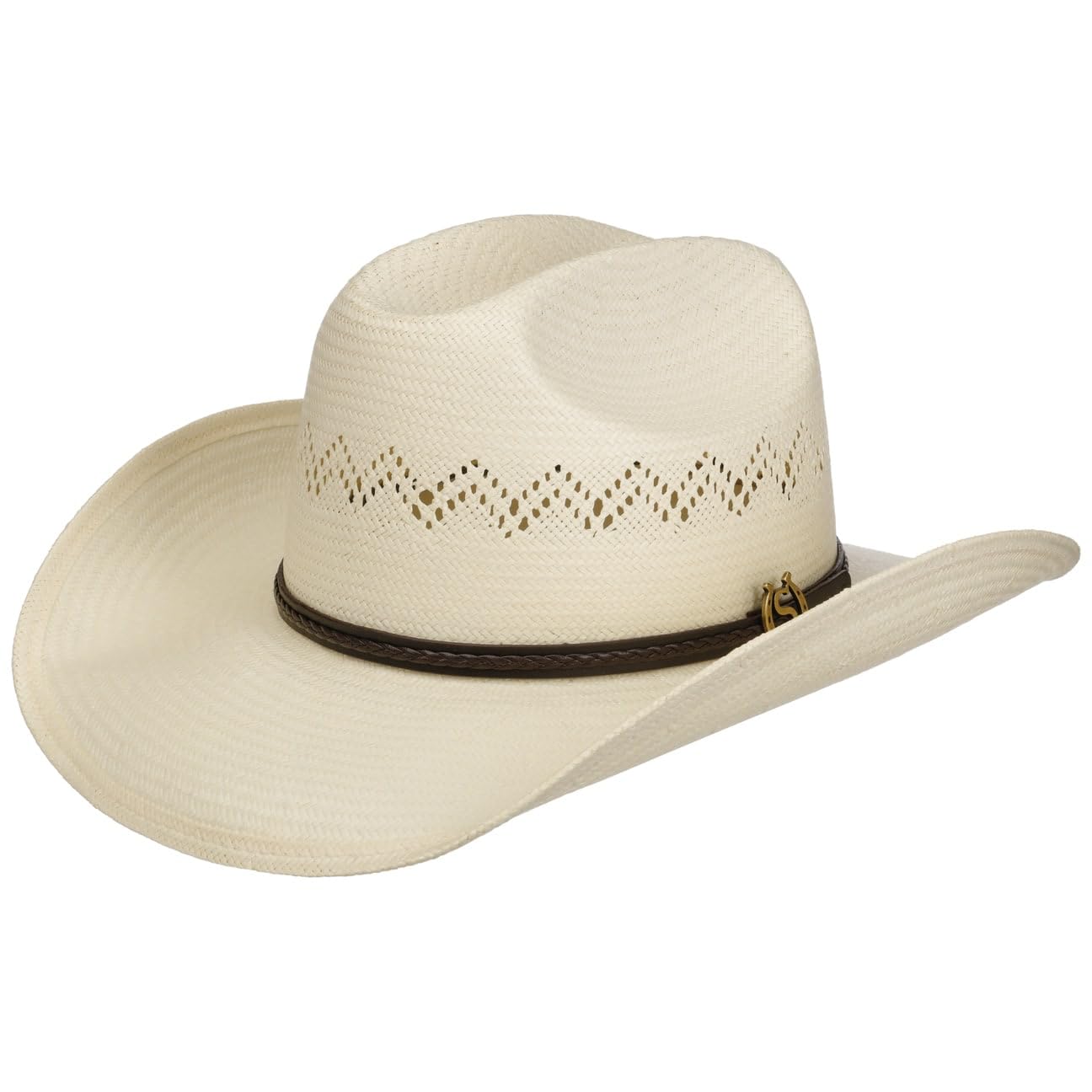 Stetson Sombrero de Paja Monterrey Western Toyo Mujer/Hombre - Vaquero Sol con Banda Piel Primavera/Verano