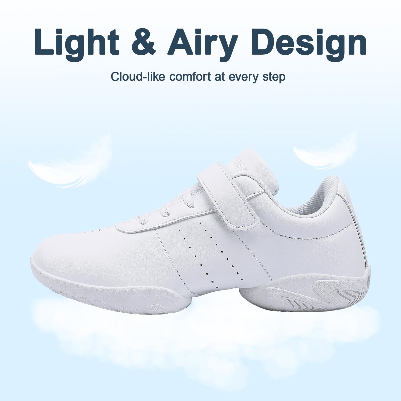 BAXINIER Girls White Cheerleading Dance Shoes Athletic Training Tennis Breathable Youth Competition Cheer Sneakers
