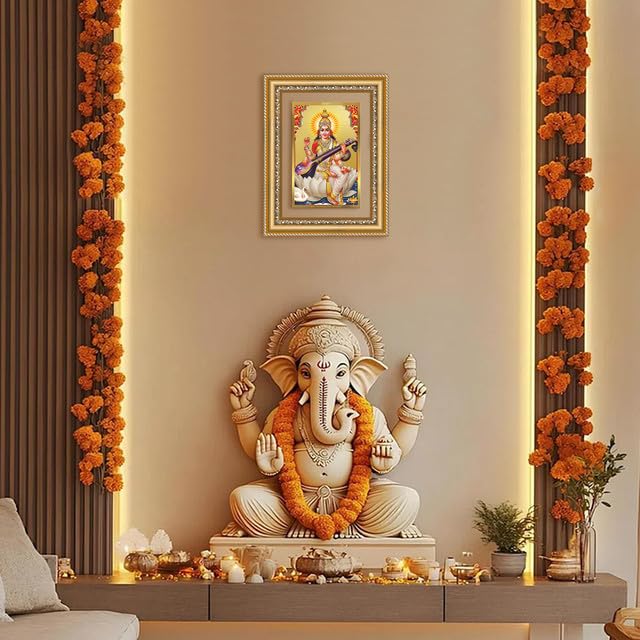 Image of DIVINITI Goddess Saraswati 24K Gold Plated Foil Wall and Tabletop Photo Frame for Home Decor, Puja Room, Living Room, Office, Luxury Gifting | DG Frame 112 S2.5 (26x20 CM)