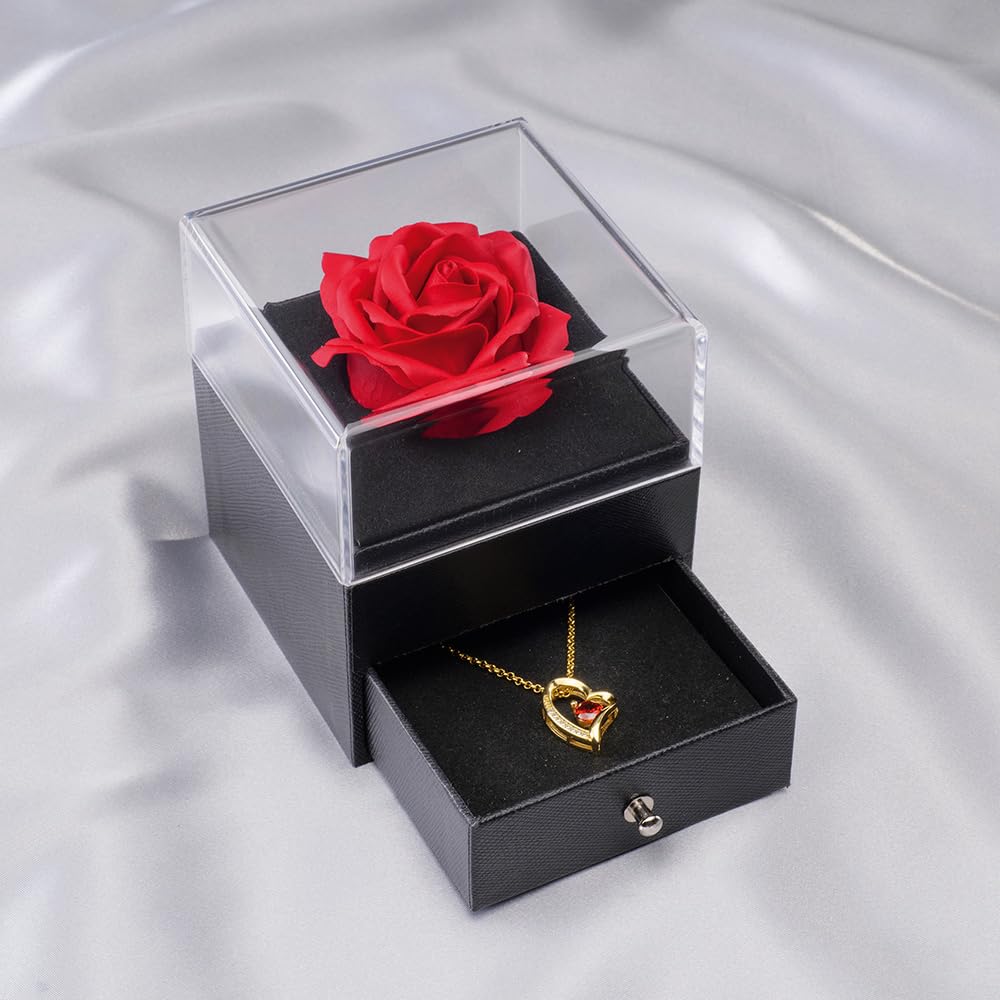 EUROtops Ewige Rose mit vergoldeter Halskette, rote Blume in Schatulle | Herz-Anhänger mit Zirkonia, 925er Sterlingsilber mit 750er Vergoldung, Geschenk zu Valentinstag, Muttertag, Weihnachten