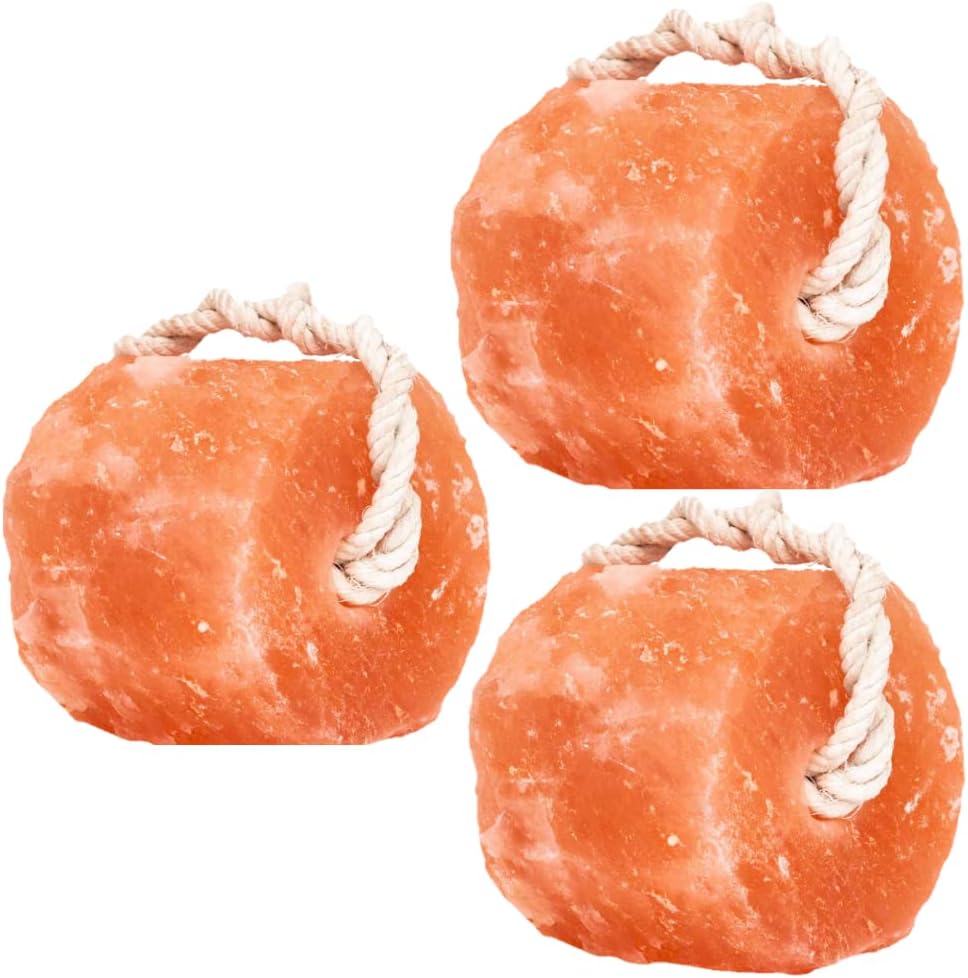 Himalayan Pink Salt Lick Pack of 3 (6lbs Each Block)- Mineral Salt Block on Rope 100% Organic Pink Salt Block for Horses Deer and Live Stock. Deer Attractant for Deer Hunting