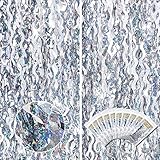 Picture of 10 Pieces 3.3 x 6.6 Ft Foil Fringe Backdrop Party Wavy Tinsel Fringe Curtain Streamer for Happy New Year Carnival Party Favor 80s 90s Disco Ocean Sea Mermaid Birthday Wedding(Silver)