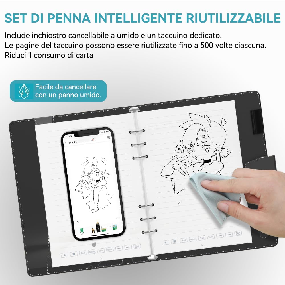 NEWYES Smart Pen 4.0 Set, Syncpen con Notebook Digitale e Blocco per Scrittura, Bluetooth Wireless, Compatibile con iOS e Android, Penna Digitale per Studenti, Designer, Persone d'Affari, Presa di