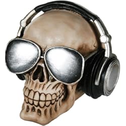 Casco De Calavera Out of the blue 78/5736 - Caja de dinero de poliresina, cráneo con auriculares y gafas de sol, circa 16 cm x 13 cm