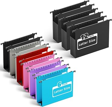 Ansook Plastic Hanging File Folders Letter Size,18 Pack Reinforced Expanding Extra Capacity Hang Folder,Heavy Duty 2Expansion,Filing Cabinet Folders,Insertable Tabs,for Office, School & Home
