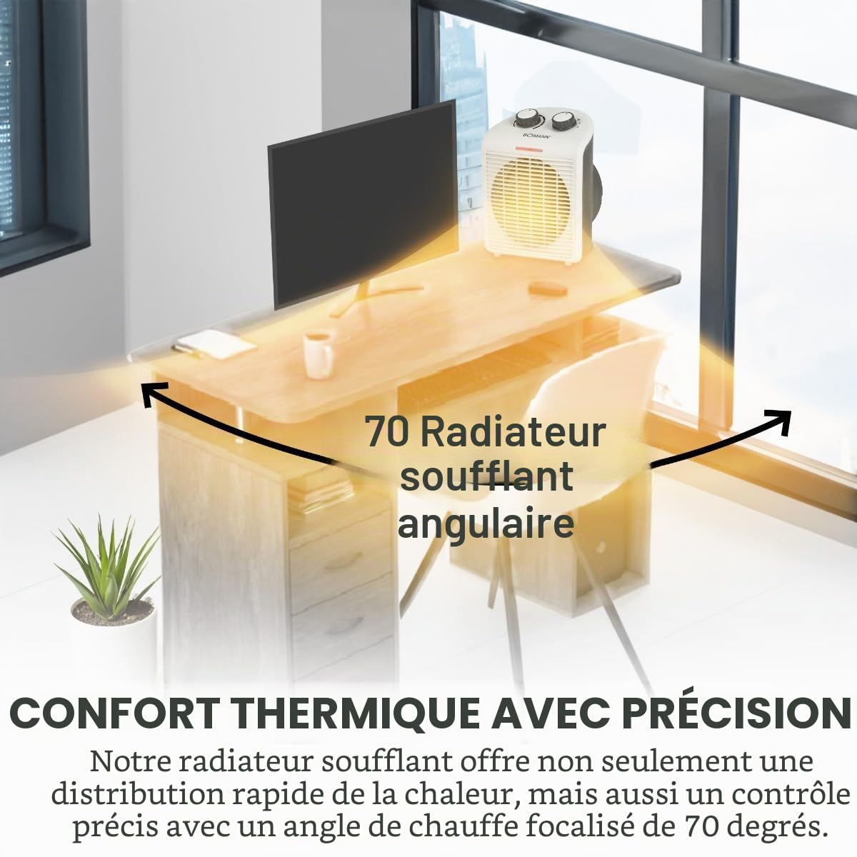 Bomann Chauffage soufflant - Chauffage electrique - Radiateur Soufflant - Chauffage soufflant portable et compact 2 niveaux de chauffage (1000/2000 W) Blanc/HL 660401 CB BOMANN