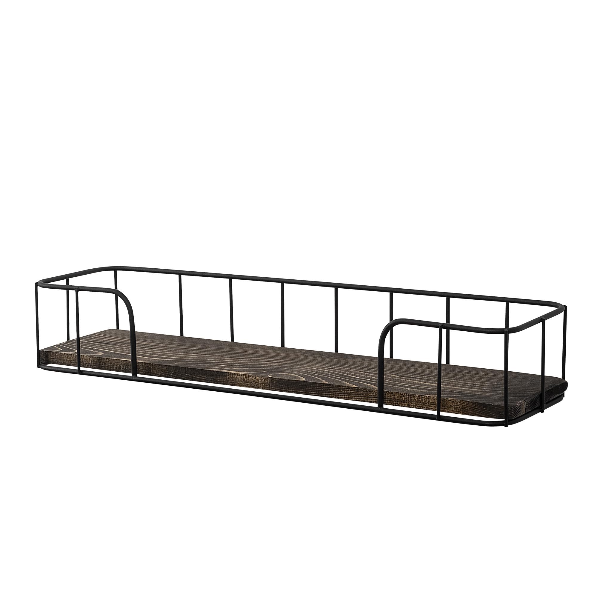 Deconation - Estantería de pared de madera de abeto y metal negro y nogal oscuro 60 x 10 x 15 cm, estilo industrial
