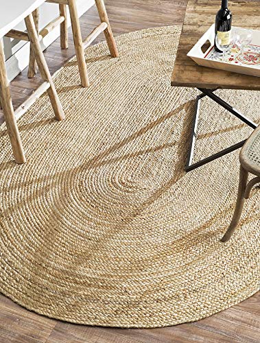 Rugsite - Alfombra Ovalada 100% Yute, 90 x 150 cm Pelo Trenzado Natura