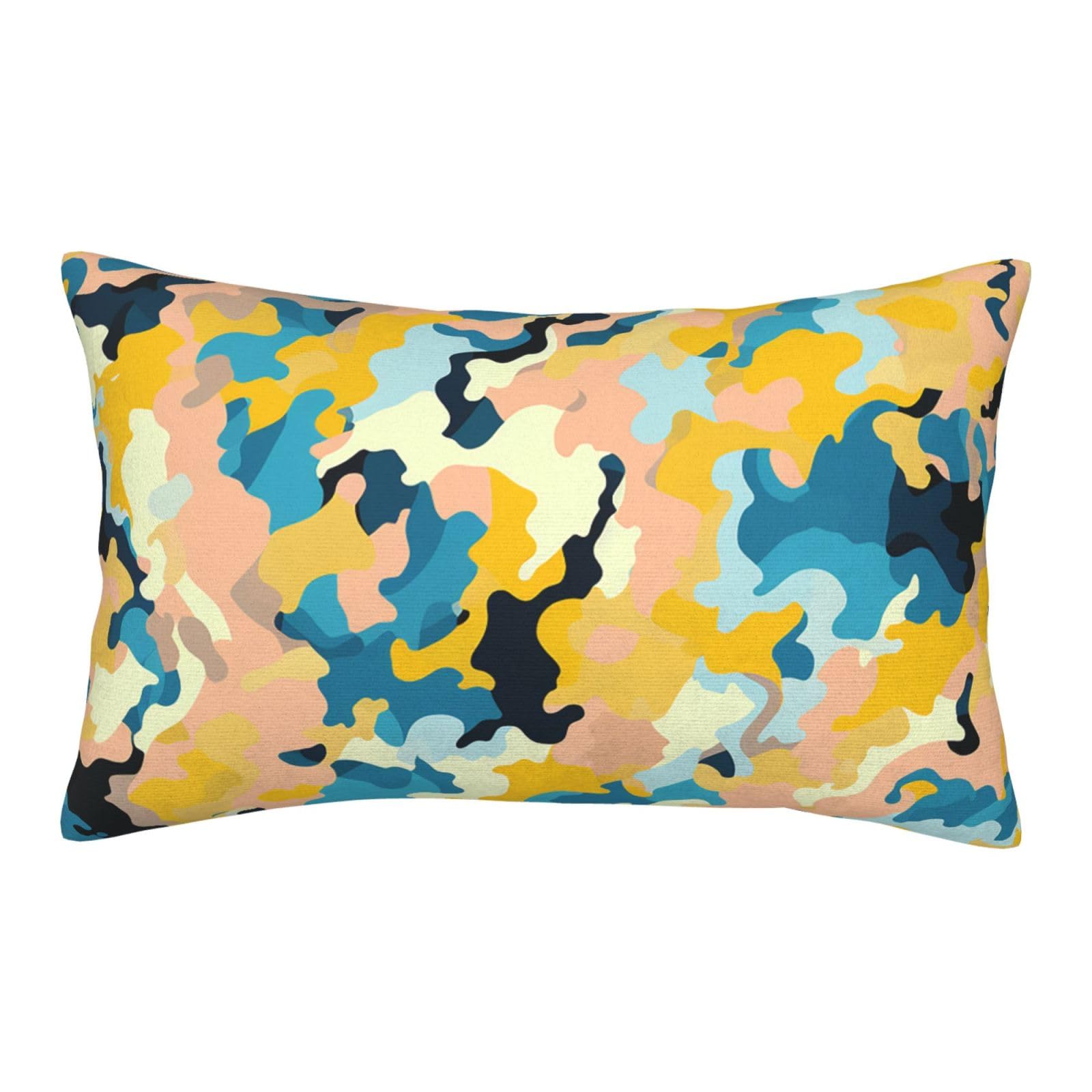 Velvet Pillowcases 14"x20" Ultra Soft Breathable Pillow Cases, Luxury Fuzzy Throw Pillow Covers with Zipper, Bright Colors and Yellow Camouflage Pillow Shams Decorative Cushion Cases for Couch