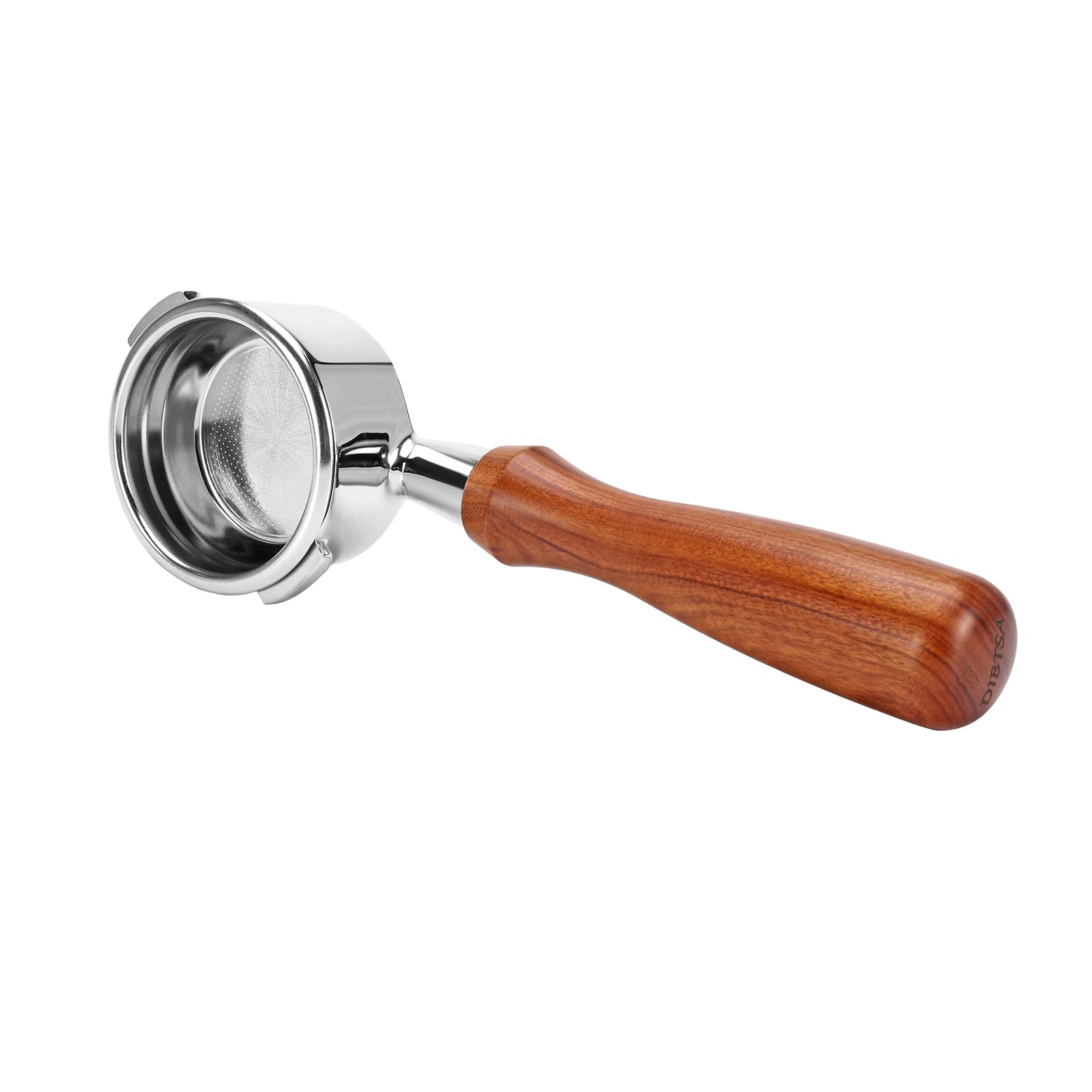 DIBTSA Portafiltro sin fondo de 58 mm compatible con Gaggia, portafiltro de café de acero inoxidable 304 de 2 orejas con cesta de filtro reutilizable y mango de madera, piezas de repuesto para máquina