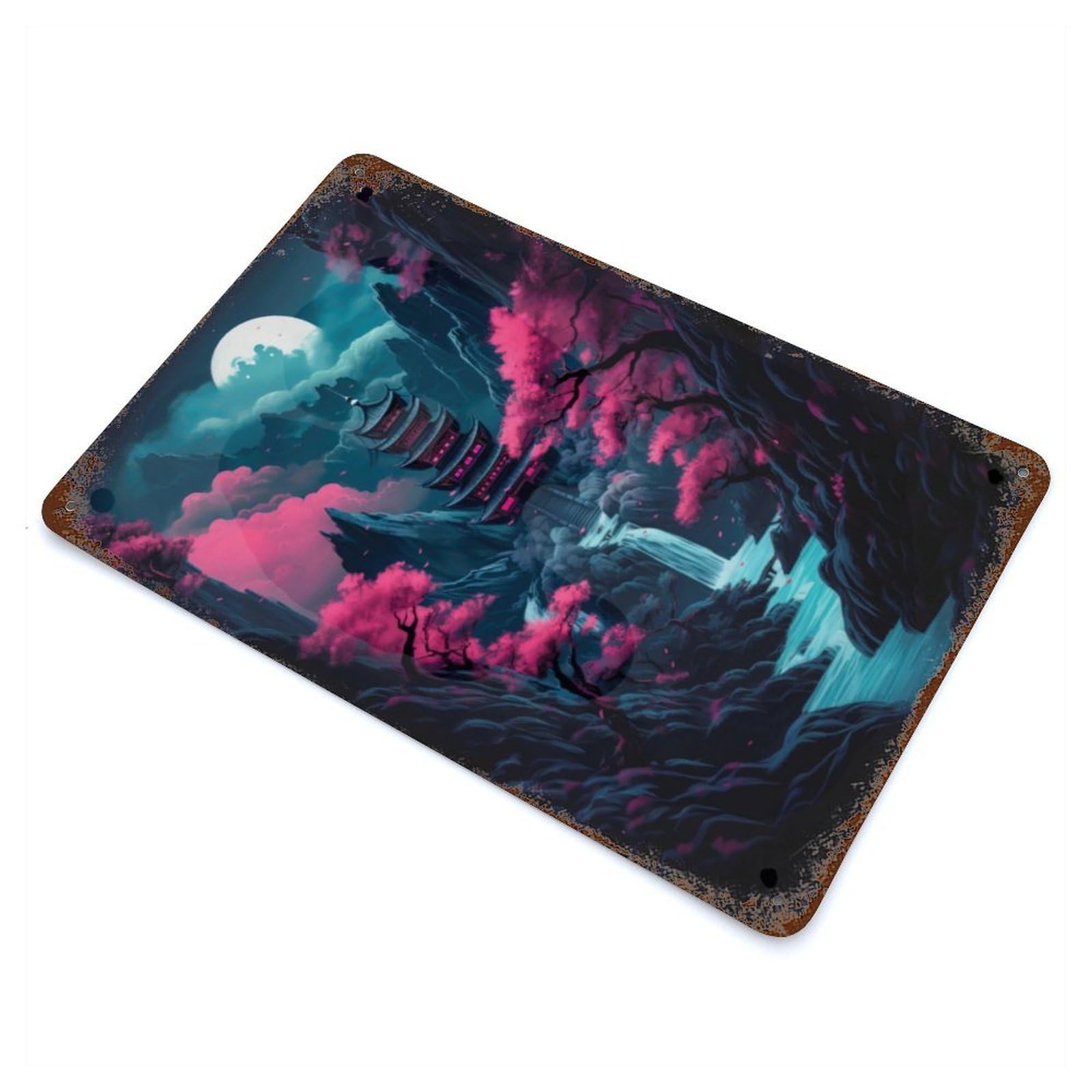 Cherry Blossom Waterfall Vintage Metal Tin Sign 11.8"x7.9", Ideal for Cafe, Home Bar And Lounge Decor