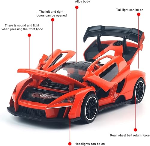 Miniatura 19 de Coche de juguete fundido a presión McLaren Senna modelo de automóvil deportivo, aleación de zinc, vehículos de extracción hacia atrás, mini