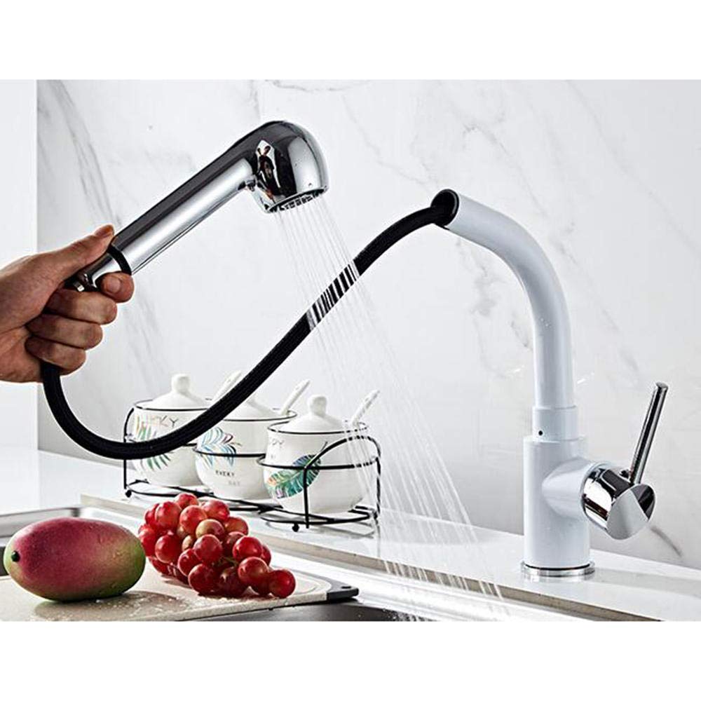 Grifo Cocina Extraible Giratorio de 360 ​​Grados de Latón Caliente y Frío 2 Modos Grifo de Cocina Extensible Griferia Cocina Grifos Cocina-Blanco