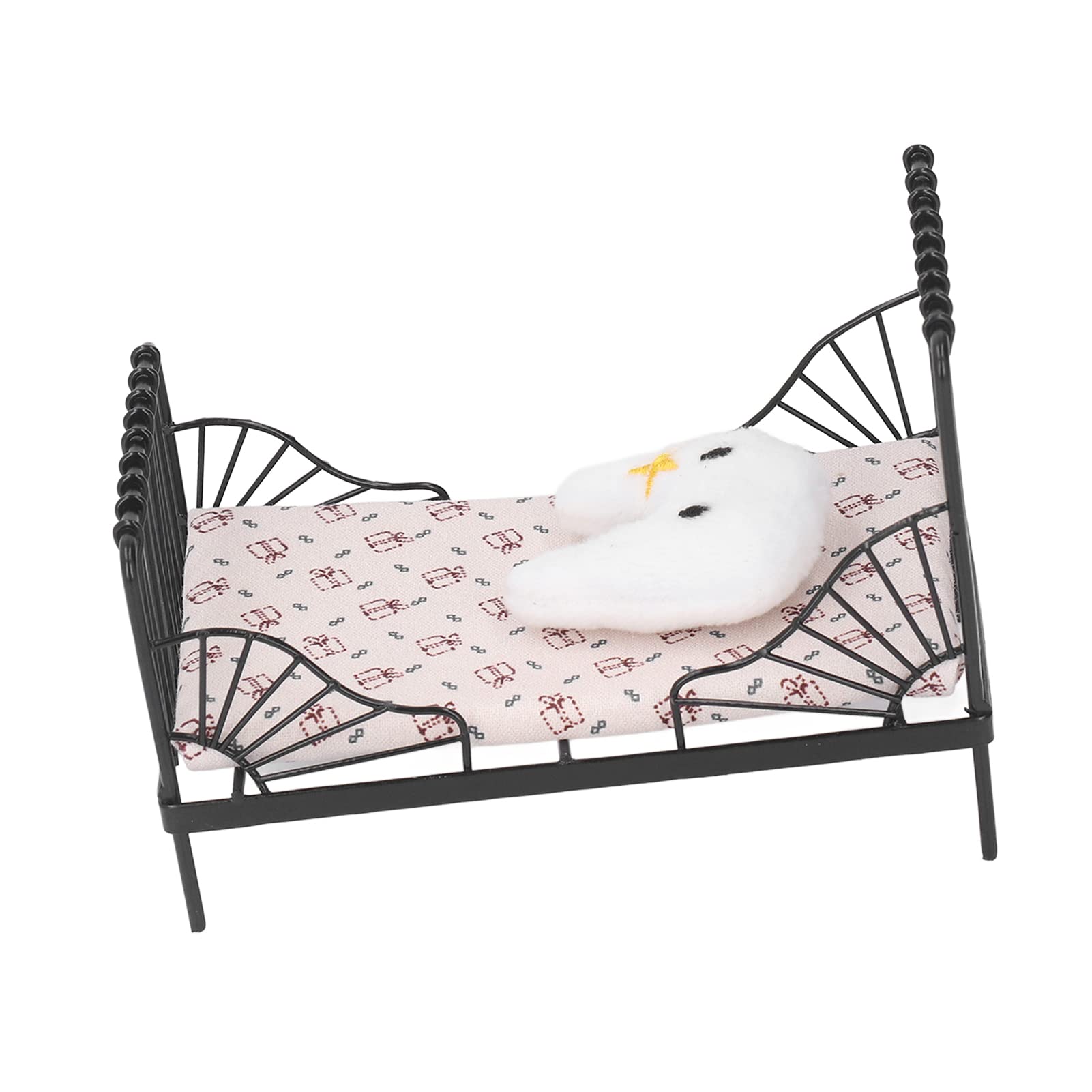 Lit De Poupée 1:12 Avec Matelas Et Oreiller – Fer Et Tissu, 16,5x11,9x14 Cm, Blanc, Pour Maison De Poupée Miniature Et Jeu Créatif