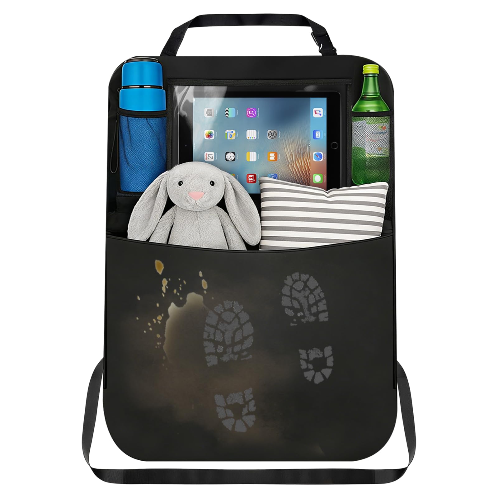 Car Seat Organiser,Car Back Seat Organizer for Kids,Waterproof Kick Mats Back Seat Protector with Touch Screen Tablet Holder and Pockets,Storage Organiser Travel Tidy for Kids Toys Bottles Book (1PC)