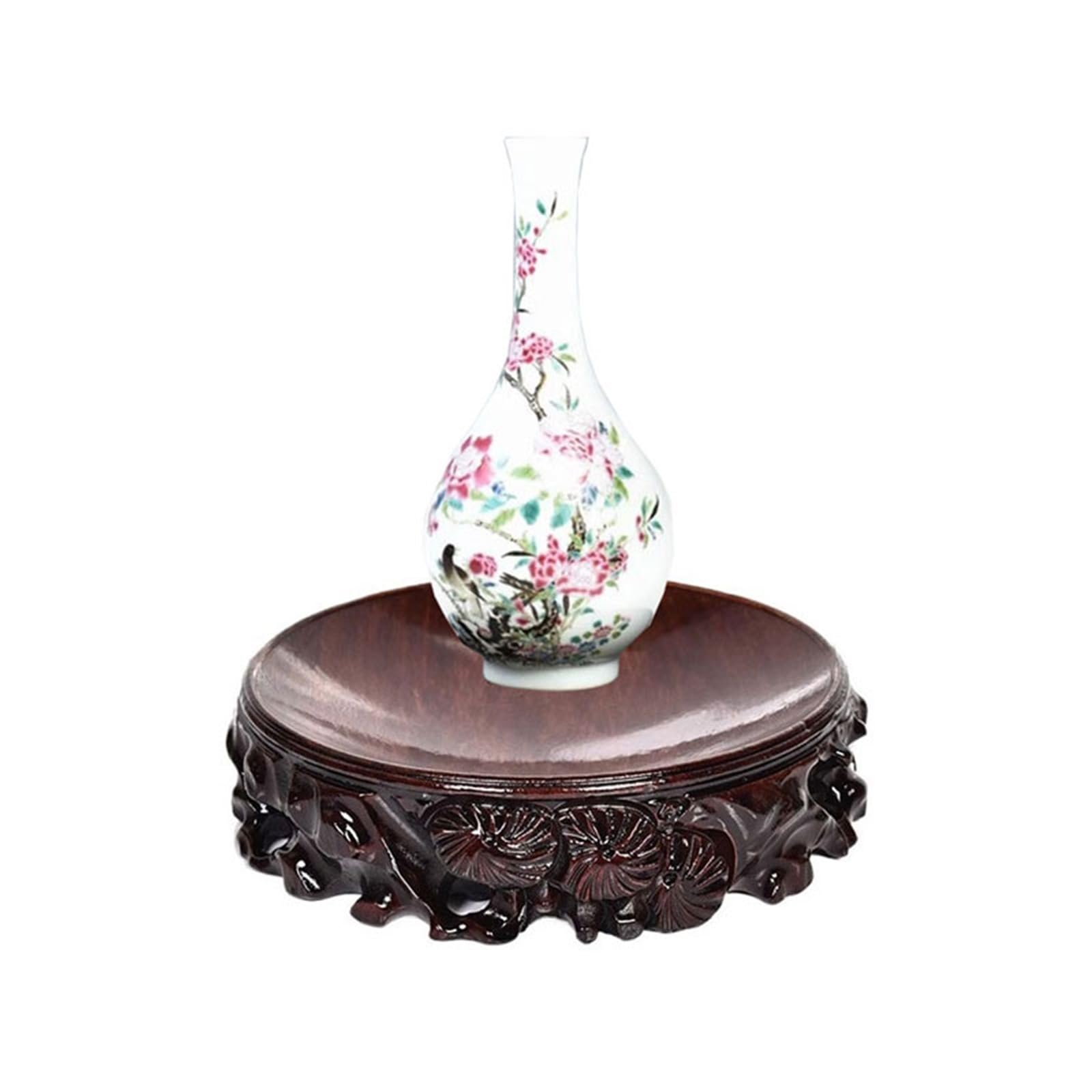 Base para jarrón Pedestal de exhibición de madera en miniatura con base cóncava tallada en superficie de estilo chino Exhibidor(Pequeño)