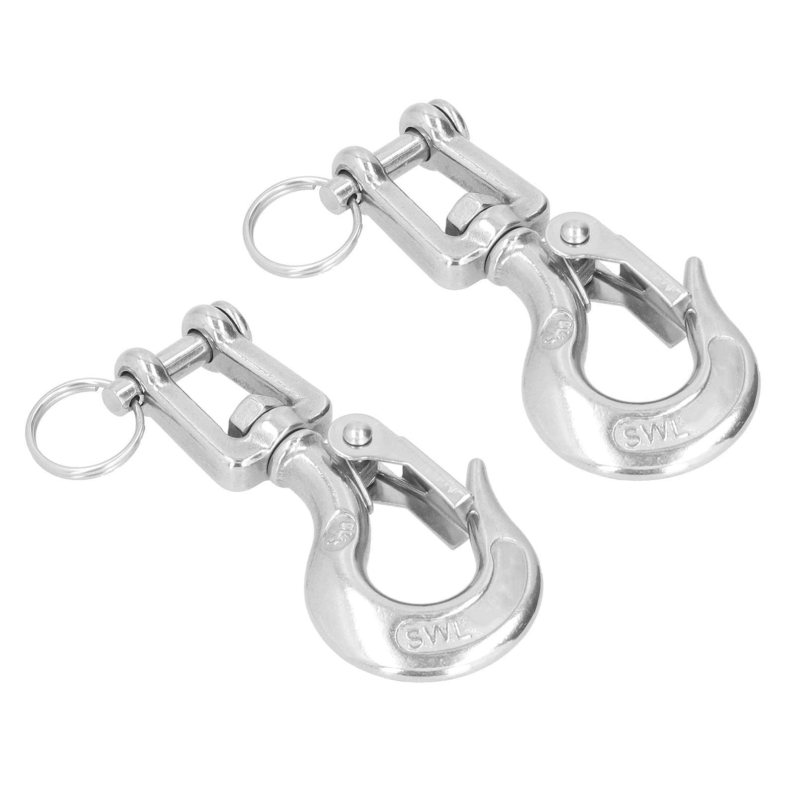 2er Set Edelstahl Hebehaken Typ Clevis mit Sicherheitsverriegelung – 304 Edelstahl, drehbar, für Krane und Hebetechnik im Industrie und Transportbereich (1/2 (1500 kg))