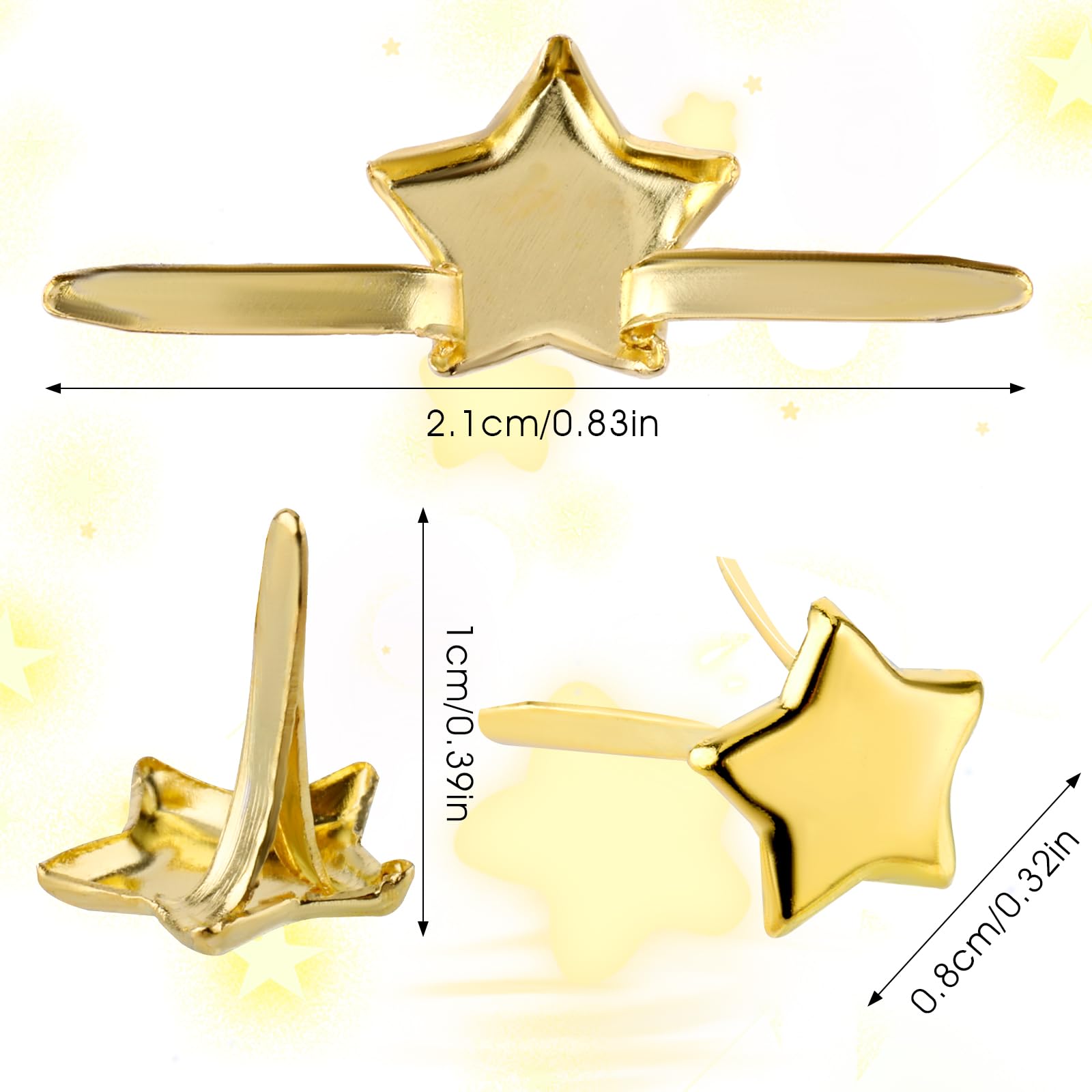 Jeffdad 100pcs Split Pins, Metal Paper Fasteners Mini Brads, 10mm x 8mm Round Scrapbooking Brads for Paper Craft DIY Stamping Scrapbook Office Household Supplies (Five-Pointed Star)