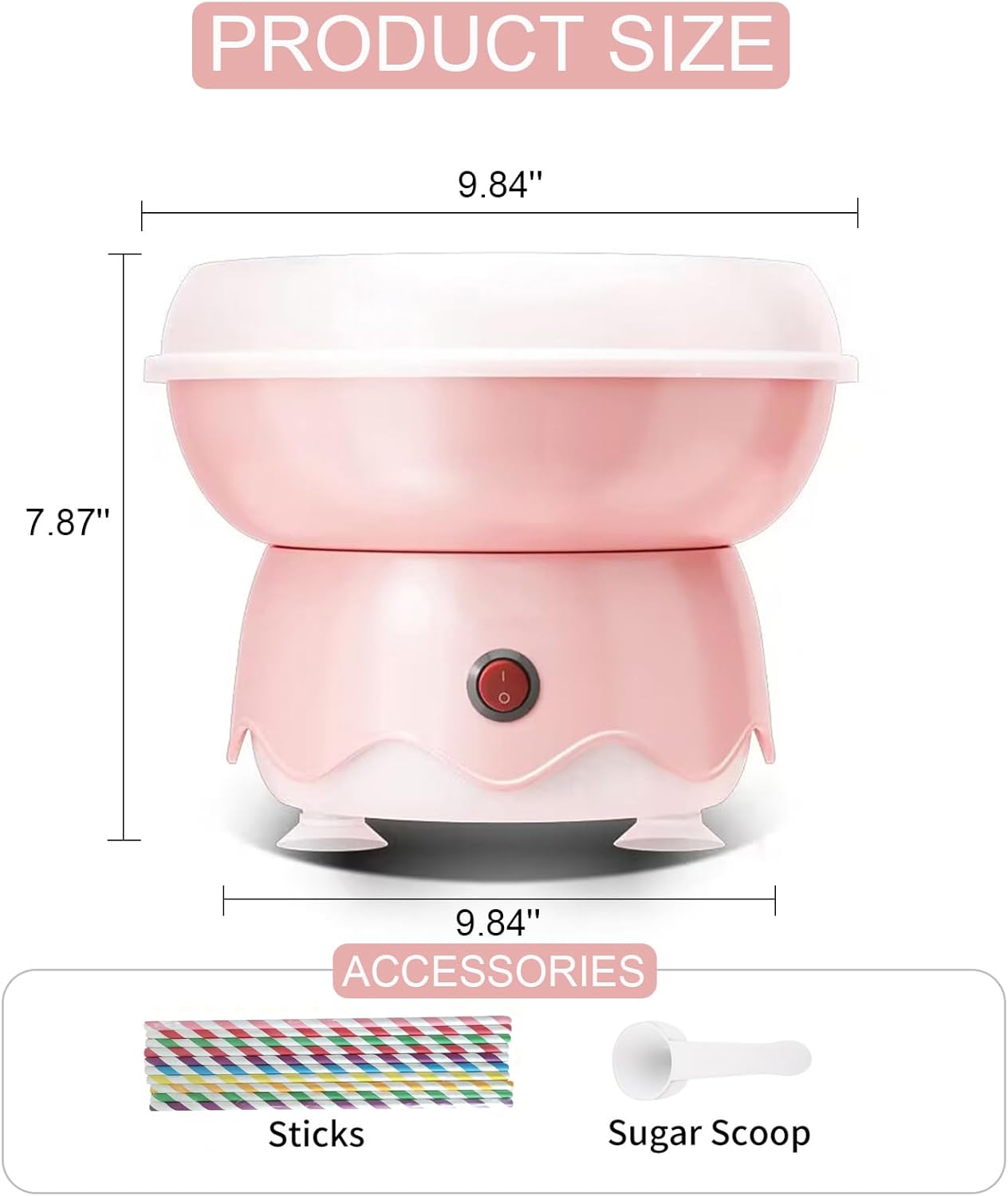 Cotton Candy Machine – Effortless Operation & Cleaning, Quiet Floss Maker for Kids, Parties, and Home Use - Includes Colorful Sticks & Sugar Scoop, 9.84 x 7.87 Inches (Sugar Not Included)