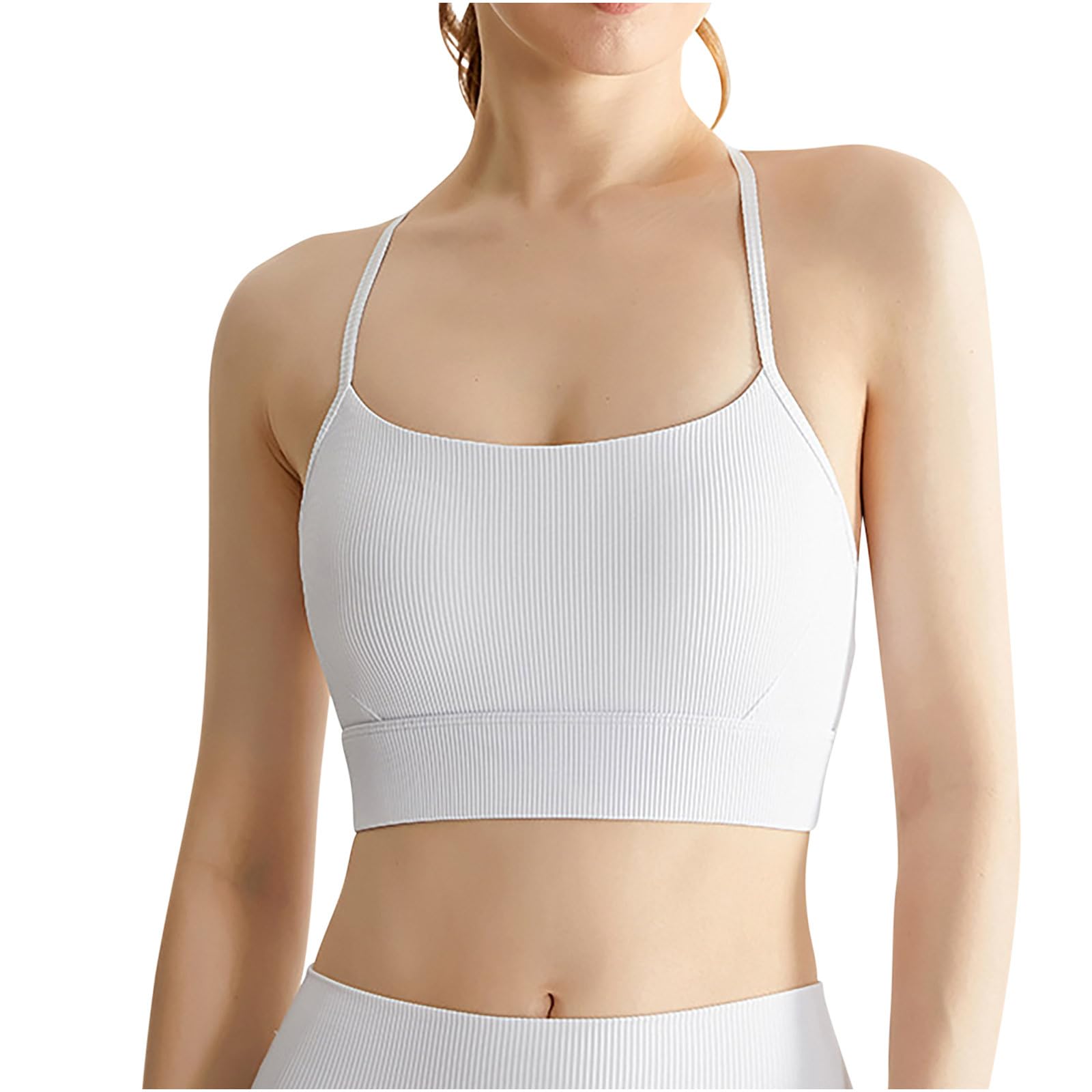 Womens Wirefree Sports Bras Racerback Scoop Neck Tank Tops Sexy Spaghetti Strap Longline Camisole Activewear Yoga Bra