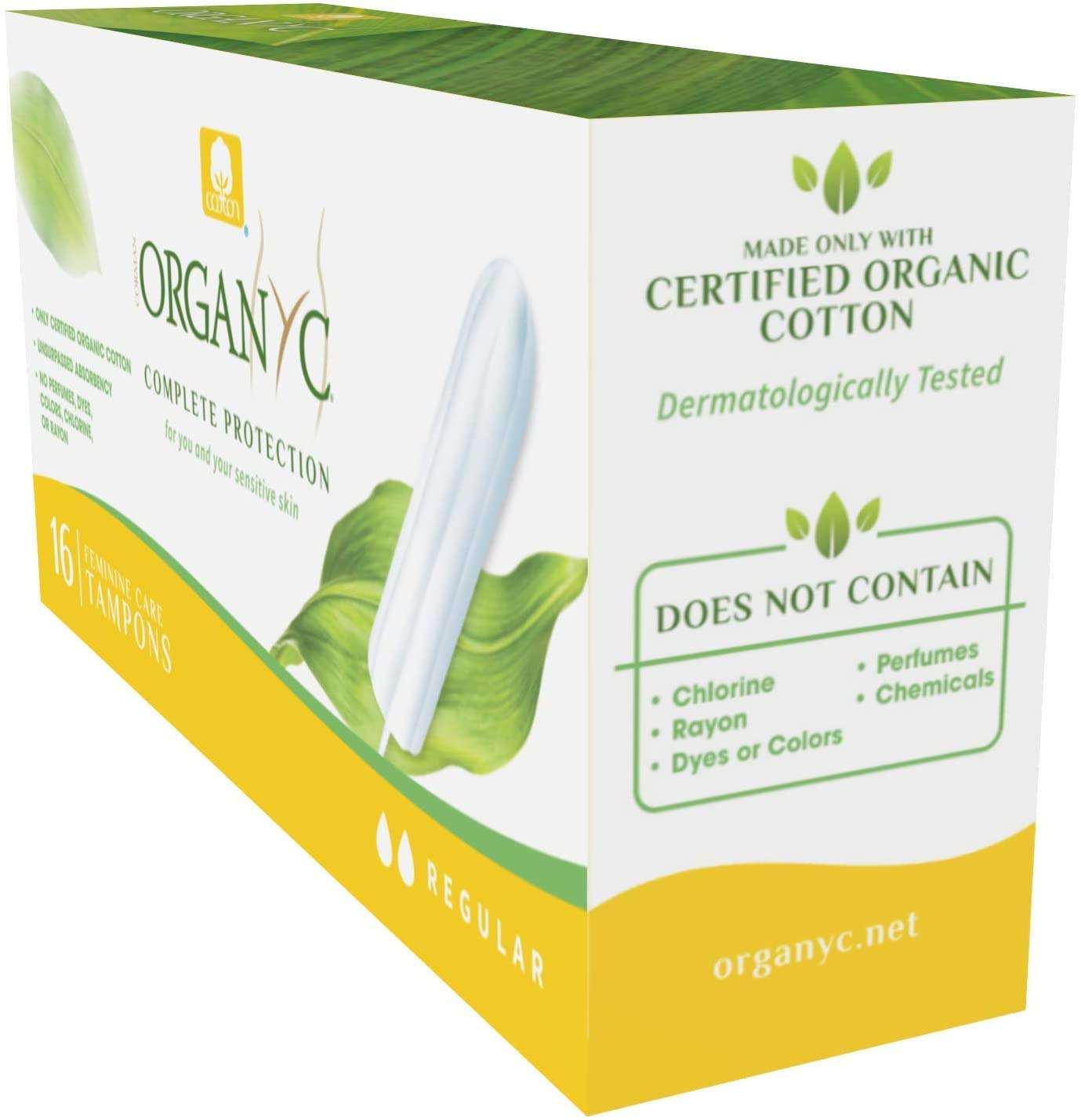 Organyc Tampons Regular ze 100% bawełny biologicznej, 4 sztuki w opakowaniu (4 x 16 sztuk)