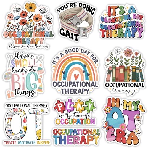 Image of MAIANEY (3x3 in) Occupational Therapy Stickers Pack of 10 - Cute OT Waterproof Vinyl Decals for Laptop Water Bottle Notebook - Motivational Therapy Sticker Gift for OT Students and Professionals