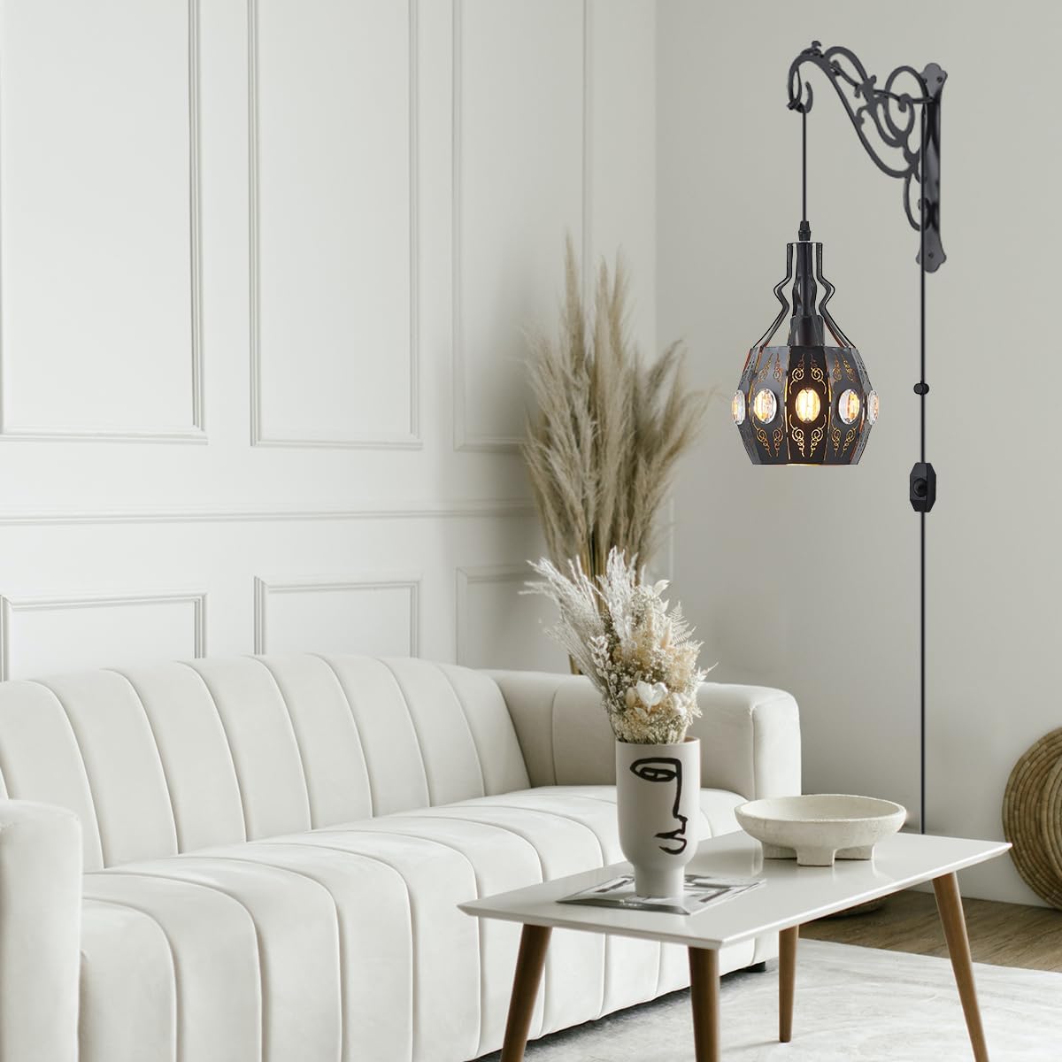 2PK Wall Sconce Plug in Hanging Lamp Shelf Dimmable Wall Sconces Adjustable Wall Lights with Plug in Cord and Dimmer On/Off Indoor Wall Sconces for Living Room Bedroom