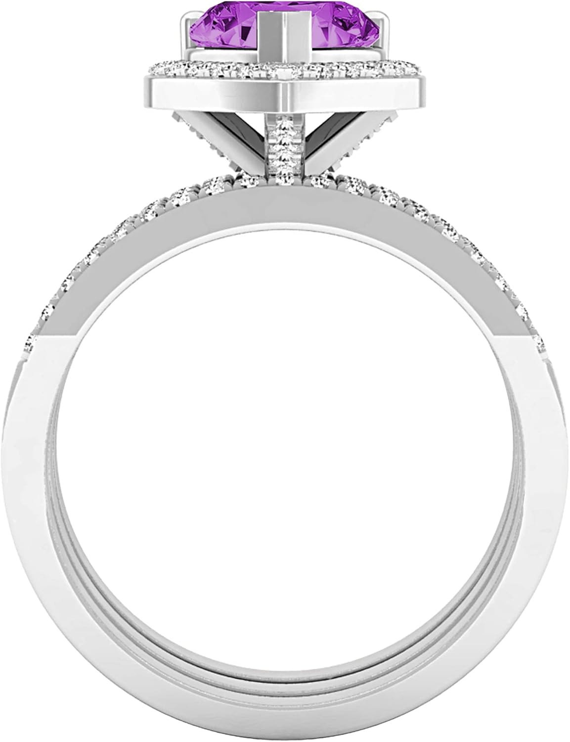 Dazzlingrock Collection 7mm Heart Shape Gemstone & Round White Natural Diamond Halo Style Double Band Engagement Ring Set for Women (Diamond 0.60 Ctw) in 925 Sterling Silver