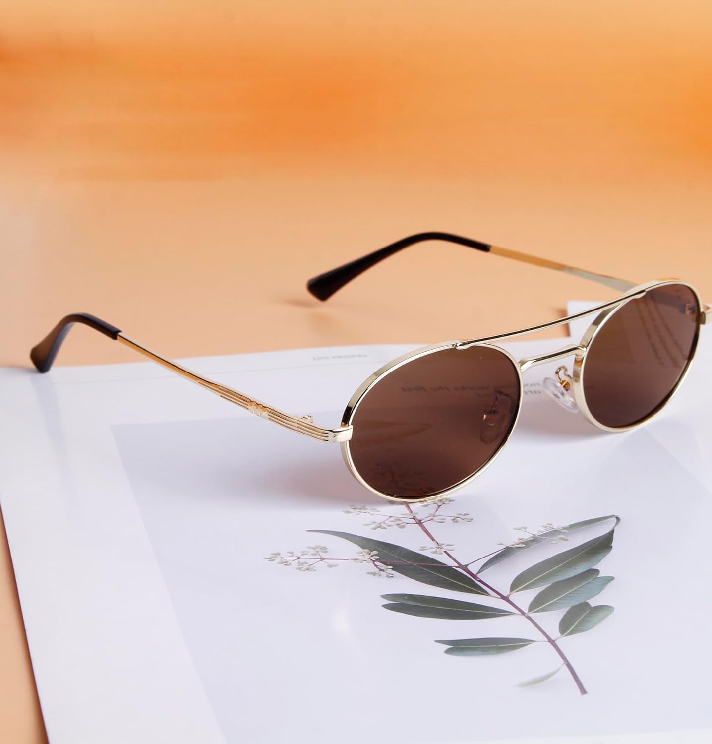 SDINM Oval Sunglasses for Women Retro 90s Small Gold Frame Double Bridge Sun Glasses Shades - Image 5