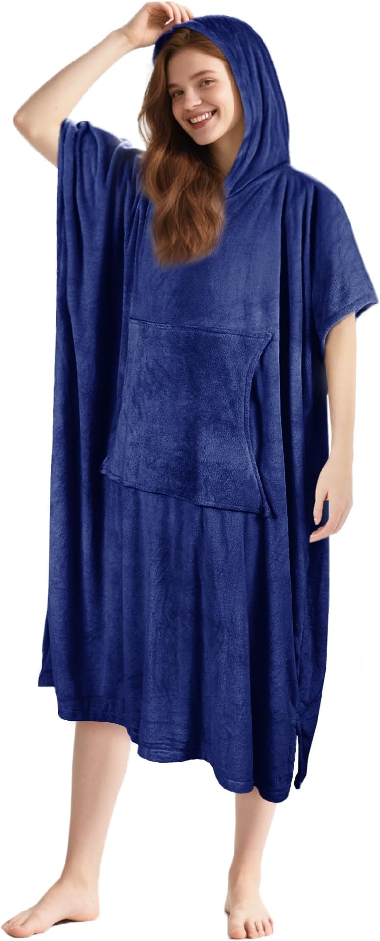 Tirrinia Surf Beach Changing Towel with Hood, Super Absorbent Microfiber Swim Robe Poncho for Men Women Bath Shower Pool, Navy