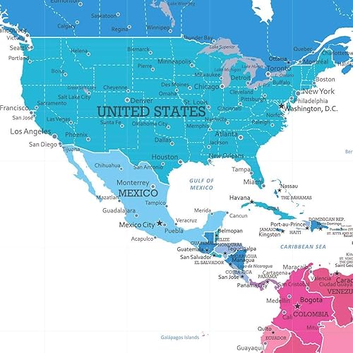 Vista 38 de Lienzo - Mapa de viaje personalizado con diseño colorido del mundo con marco negro rústico