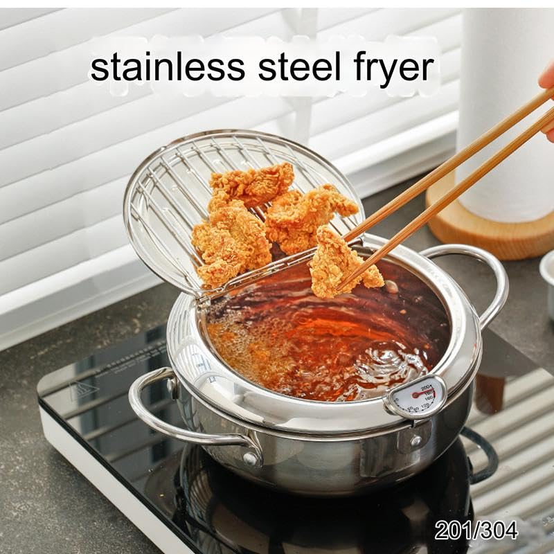 RENJJPBO Stainless Steel Deep Fryer, 3.2L, Accurate Temperature Control, Universal and Easy-to-Clean Design for Gas, Electromagnetic and Electric Stoves, Suitable for Home Kitchens