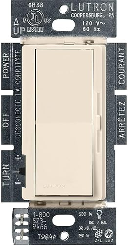 Miniatura 20 de Lutron Diva LED+ Interruptor Regulador de Luz para Bombillas LED Regulables, Halógenas e Incandescentes, 150 Vatios, Unipolar o 3 Vías, Almendra