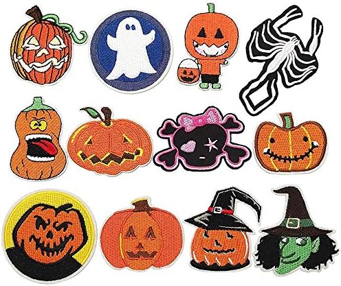 Dandan DIY 12pcs Halloween Pumpkin Skeleton Kid Embroidered Patch Sew On/Iron On Patch Applique Clothes Dress Plant Hat Jeans Sewing Flowers Applique DIY Accessory (Halloween-Styles)
