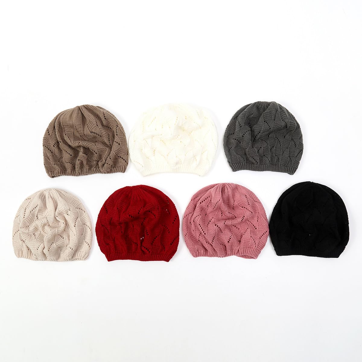 kapelusz, Ciepły, dzianinowy beret damski z wycięciami, luźny, szydełkowy, lekka czapka beanie(Brown)