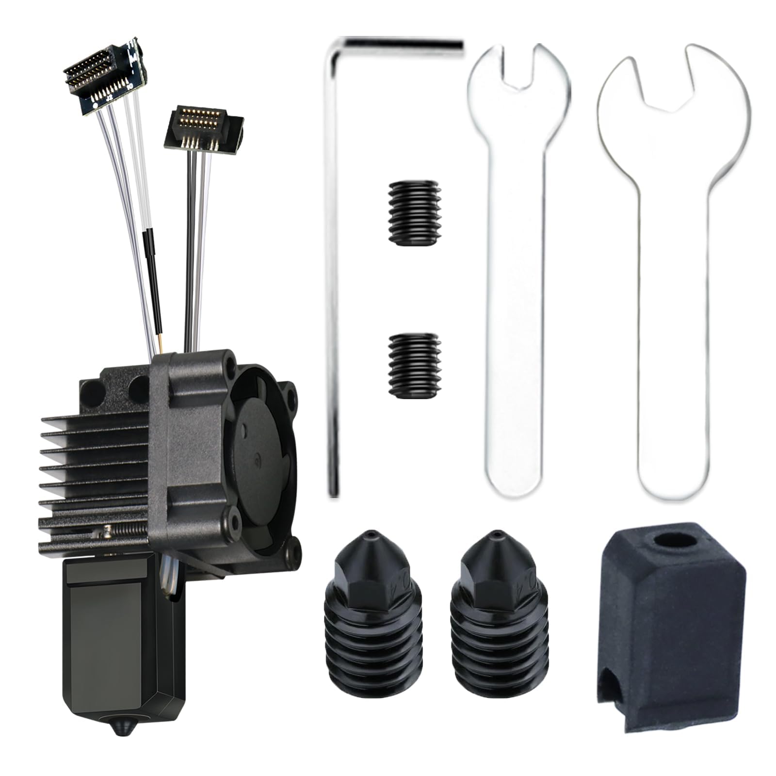 Upgraded All-in-One Hotend Kit for Bambu Lab P1P/P1S (with fan), 3D printer print head pre-installed with cooling fan, thermistor, and heating element (includes 2PK 0.4mm hardened steel nozzle)