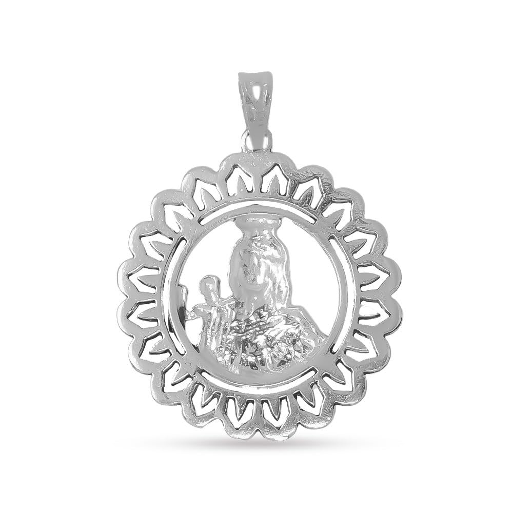 Virgen del Carmen Medalla Plata Ley 925m maciza 34mm. cerco girasol calado