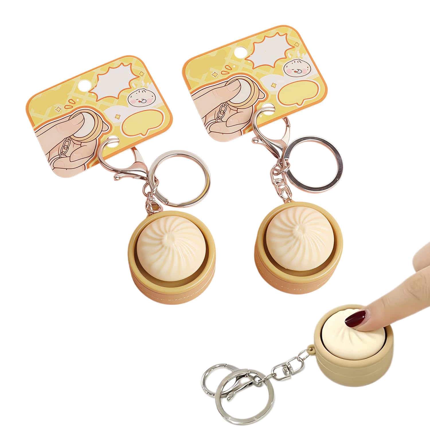 2pcs Clicker Fidget Toys, Mini Bao Bun Fidget Keyring, Fun Dumpling Toy, Stress Relief Toys Adults for Anxiety Relief, Fidgets Keychain for Phone, Bag, Car Key Decoration Accessories