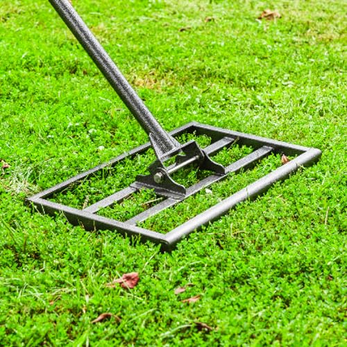 ZHAOXI Lawn Levelling Rake, 43 x 26cm Garden Ground Leveller Lute with Tines & Adjustable 1.2-2M Long Handle Heavy Duty Grass oil and eeding Level Tool for Backyard/Golf Course/Farm