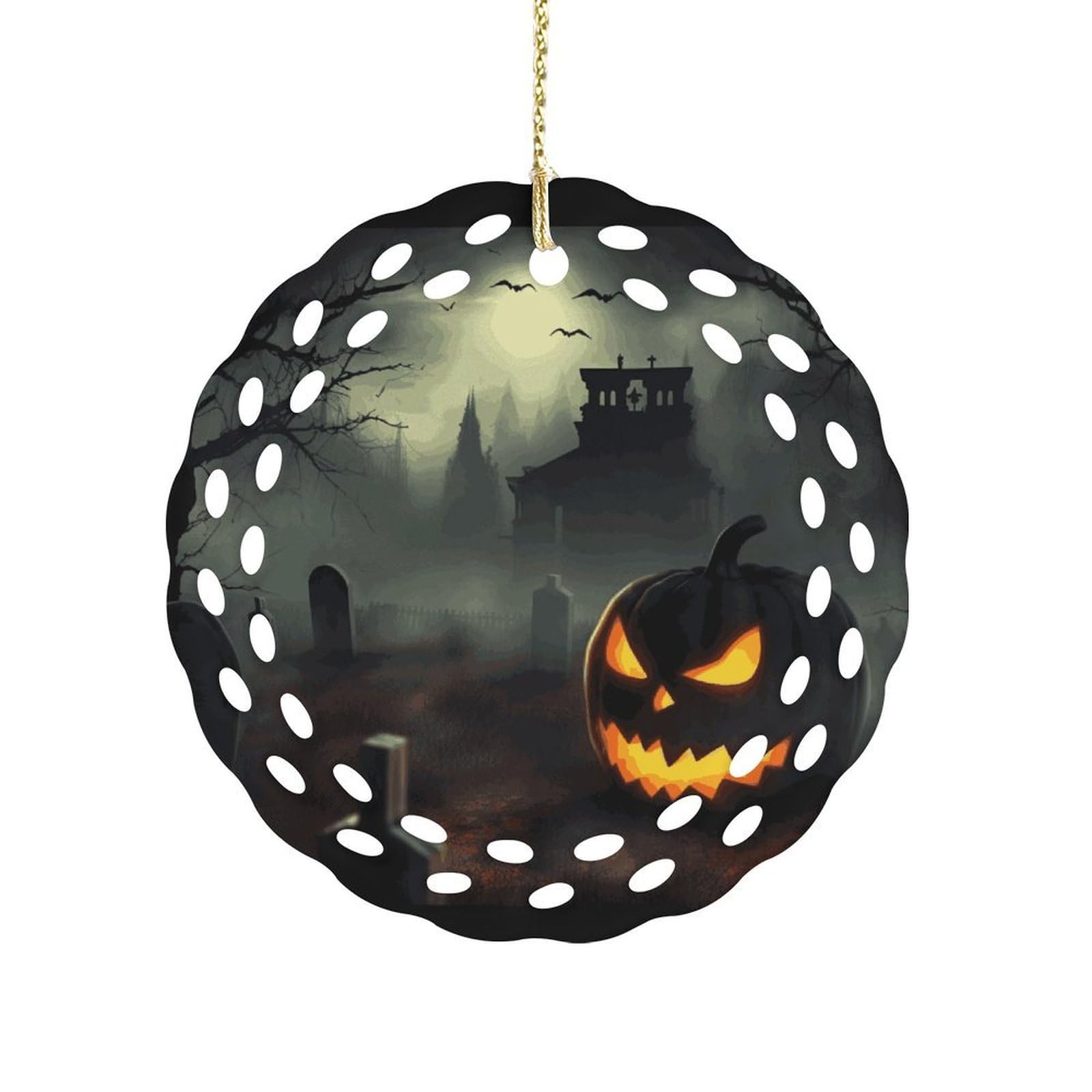 Btcowzrv Style Halloween Horror Ceramic Ornament,Round Ornaments With Hole Easy To Hang,Hanging Ornament For Wedding Party Home Window Garden Christmas Day Decor